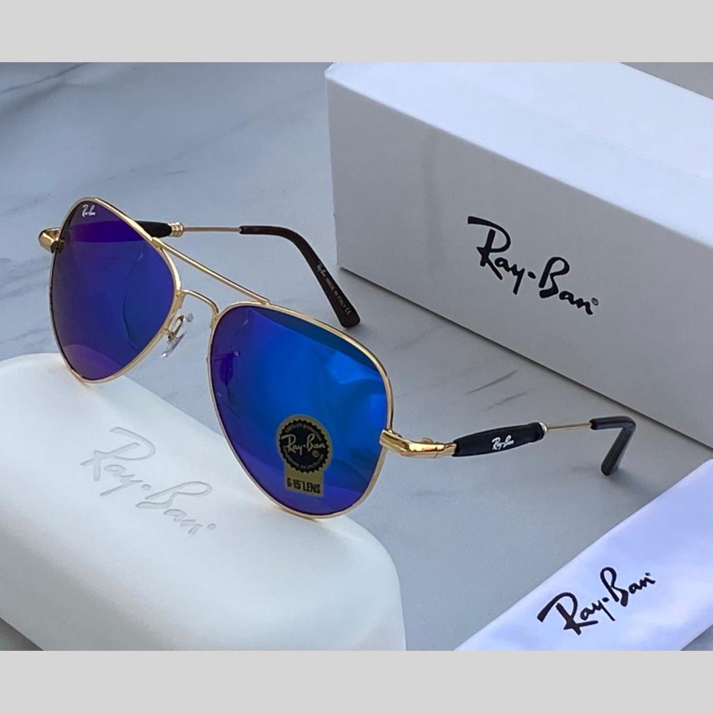 RAY-BAN Blue & Gold 3517 Oval Trendy Hot Favourite Wintage Sunglass For Unisex.