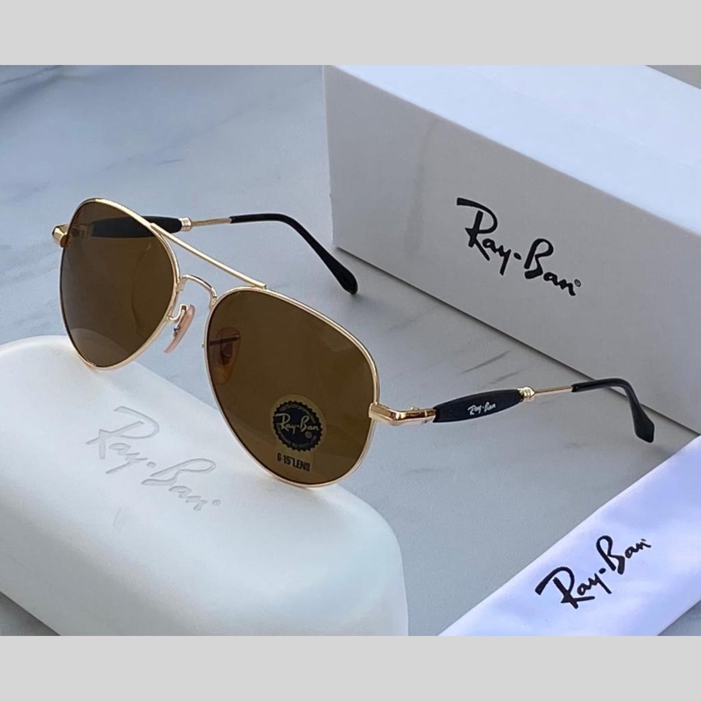 RAY-BAN Brown & Gold 3517 Oval Trendy Hot Favourite Wintage Sunglass For Unisex.