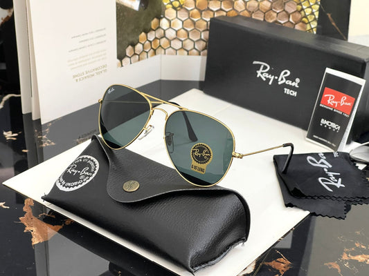 RAY-BAN Black & Gold 3026 Oval Aviator Metal Trendy Hot Favourite Wintage Sunglass For Unisex.