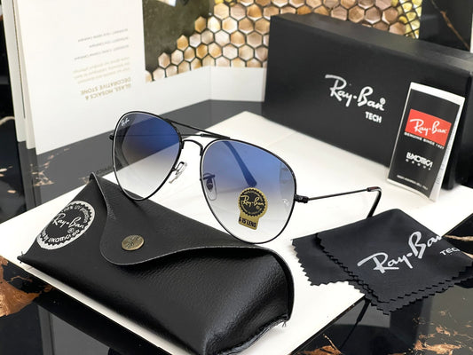 RAY-BAN Blue Shade & Black 3026 Oval Aviator Metal Trendy Hot Favourite Wintage Sunglass For Unisex.