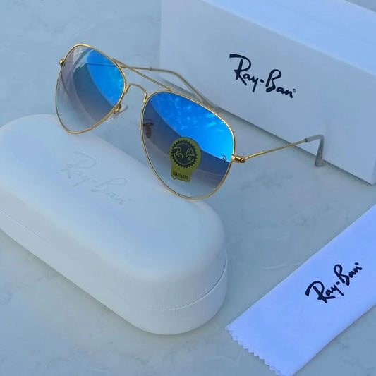 RAY-BAN Blue Shade & Gold 3026 Aviator Causal Latest Sunglass For Unisex.