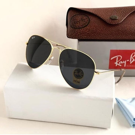 RAY-BAN Black & Gold 3026 Aviator Causal Latest Sunglass For Unisex.