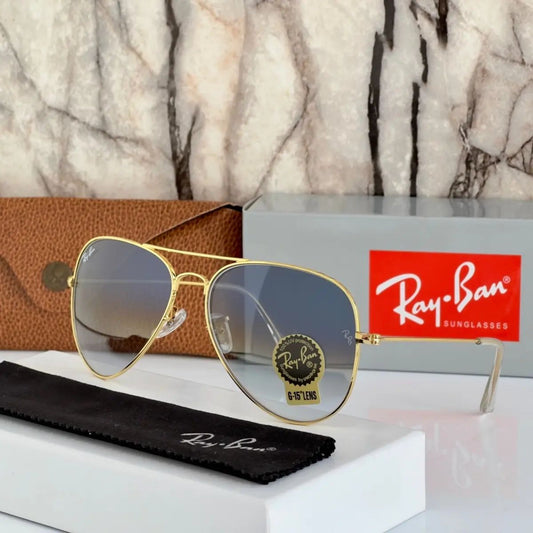 RAY-BAN Blue Shade & Gold 3026 Aviator Hot Favourite Wintage Sunglass For Unisex.