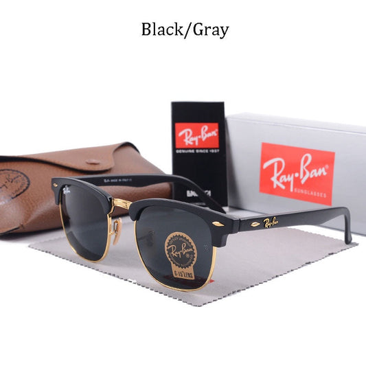 RAY-BAN Black & Gold 3016 Club Master Trendy Hot Favourite Wintage Sunglass For Unisex.