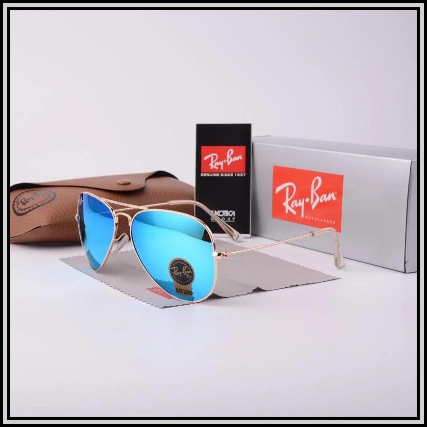 RAY-BAN Aqua Blue & Gold ( 3026 ) New 26-mm Men's Sunglasses.