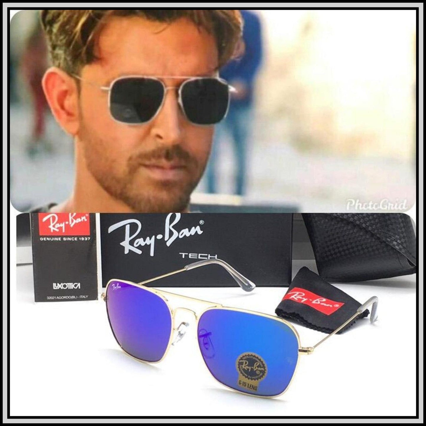 RAY-BAN Blue & Gold ( 3136 ) New 26-mm Men's Sunglasses.