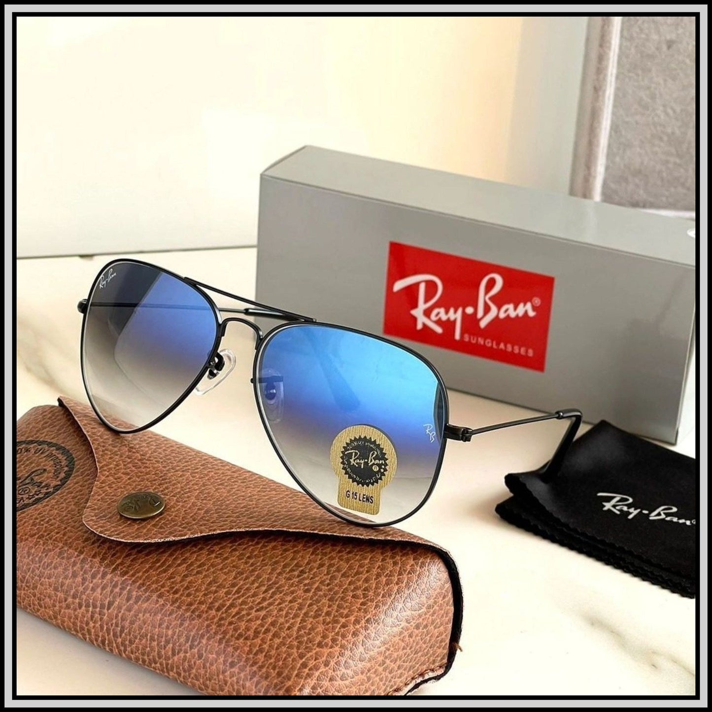 RAY-BAN Blue Dc & Black ( 3026 ) New 26-mm Men's Sunglasses.