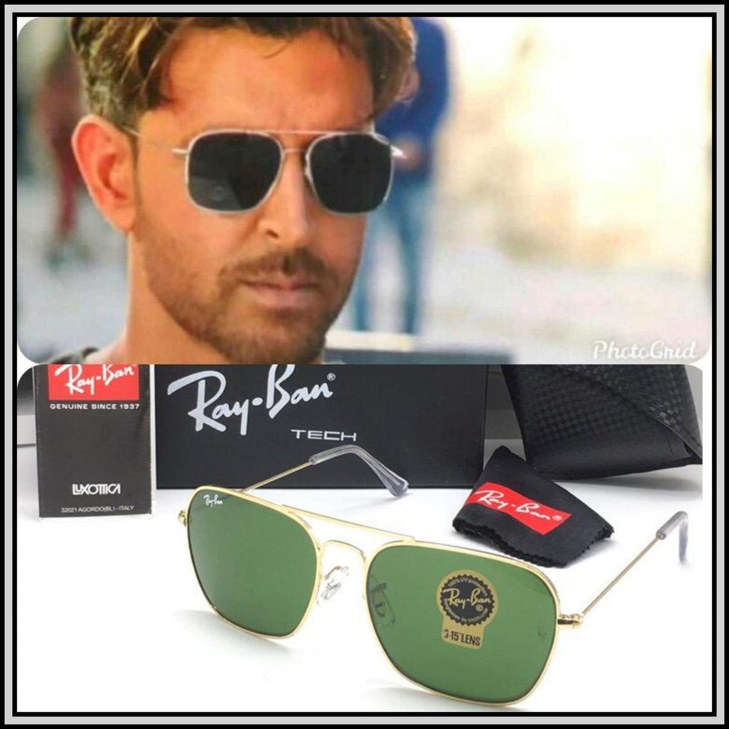 RAY-BAN Green & Gold ( 3136 ) New 26-mm Men's Sunglasses.