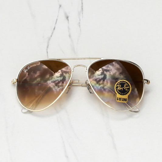 Brown Shaded & Gold 3026 Aviator Causal Latest Sunglass For Unisex.