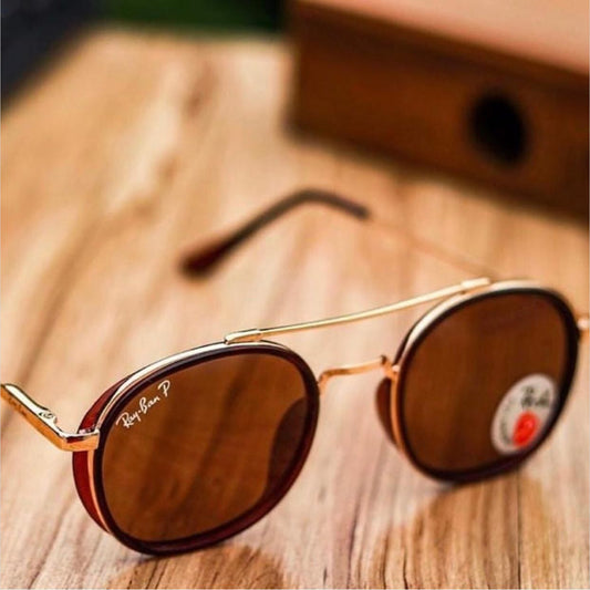 Brown & Gold 4612 Round Side Cap Causal All Suitable Sunglass For Men Women.