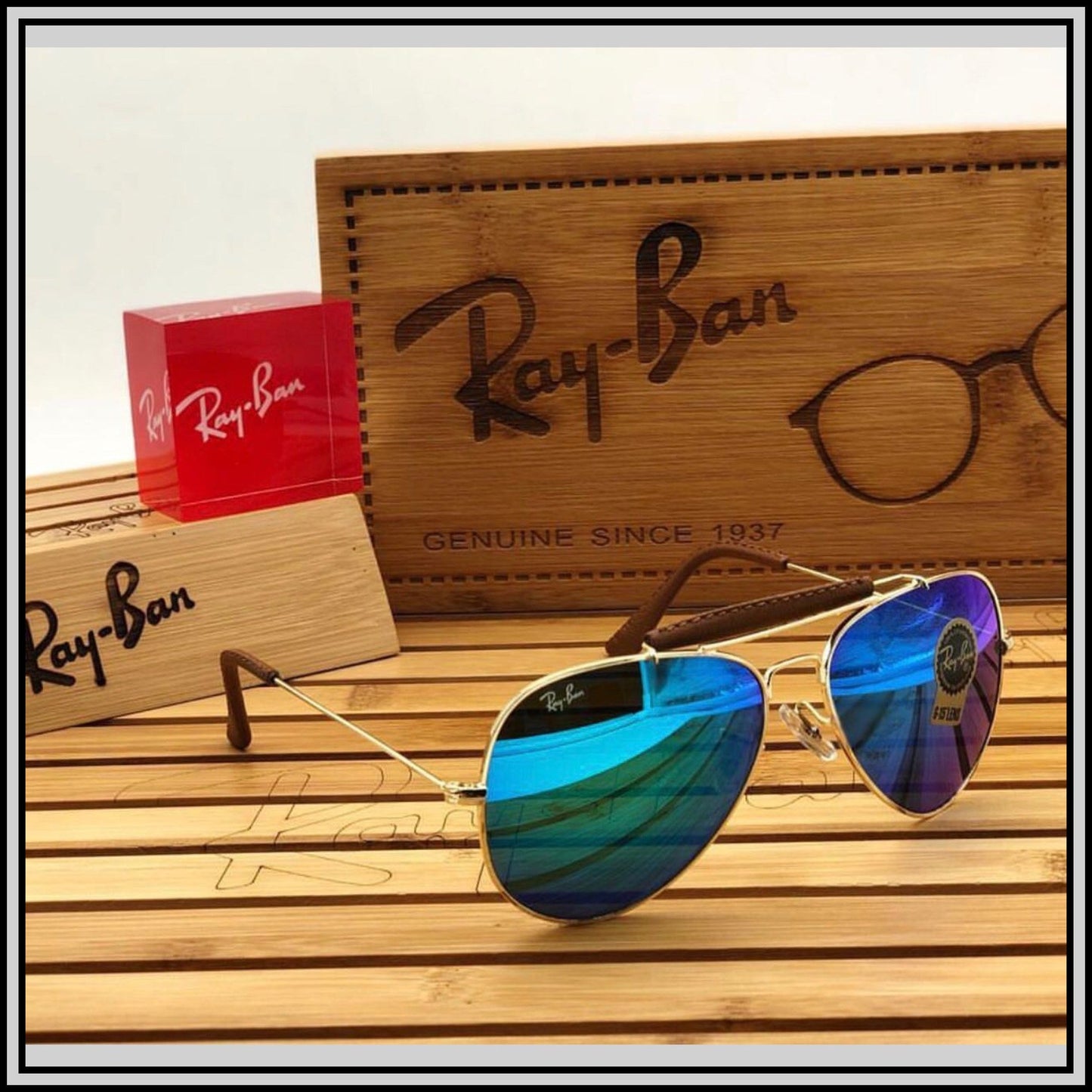 Aqua Blue & Gold ( 3422 ) New 26-mm Men's Sunglasses.
